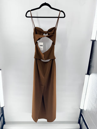 Ronny Kobo Kosta Sleeveless Sweetheart Cutout Maxi Dress Caramel Brown Women's S