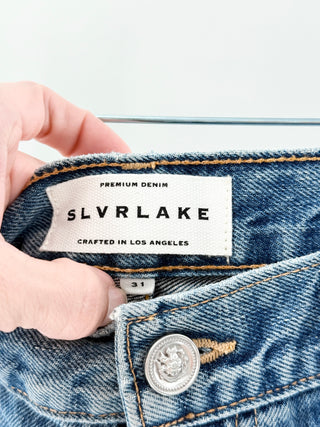 NWT Slvrlake Premium Denim High Waisted Raw Hem  Straight Jeans Blue Womens 31