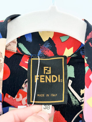 Fendi 100% silk vintage open front duster jacket, 38 IT / US 2