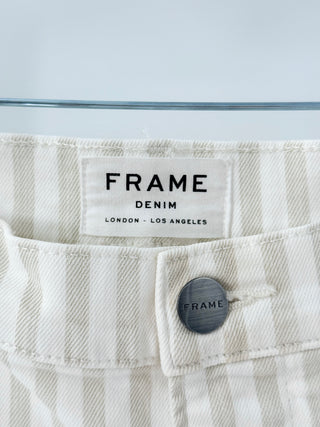 FRAME Le Bardot Striped Kick Flare Raw-Edge Ankle Jeans Courtyard Womens Size 31