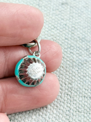 Tiffany & Co. sterling silver charm bracelet blue enamel present and green enamel cupcake charms