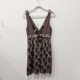 Sue Wong Nocturne Embellished Beaded Sleeveless Cocktail Mini Dress Brown Size 8
