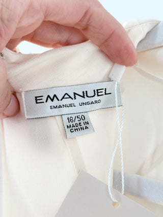 Emanuel Ungaro Silk Long Sleeve High Neck Blouse Top Cream Women's Size Plus 16
