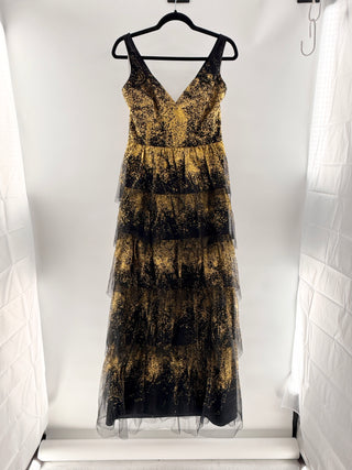 Marchessa Notte Elegant gold glitter tiered gown, 4