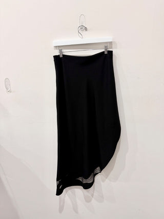 A.L.C. Dixie Asymmetrical Midi Skirt w/ Chantilly Lace Trim Black Women's Size 6