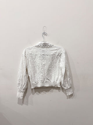 Alice & Olivia Onella Embroidered Button Front Blouse Shirt White Womens Size XS