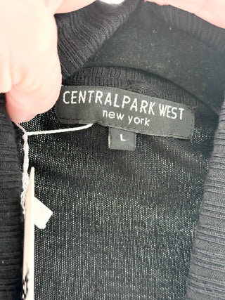 Central Park West Faux Leather Fringe Open Front Cardigan Black Women's Size L