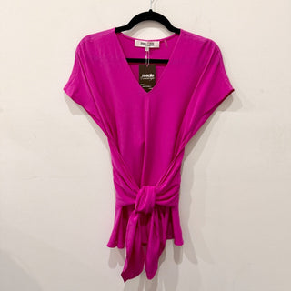 Diane von Furstenberg Silk V-Neck Blouse with Tie Detail Hot Pink Women's Size S