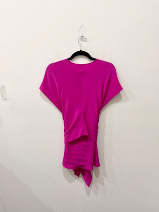 Diane von Furstenberg Silk V-Neck Blouse with Tie Detail Hot Pink Women's Size S