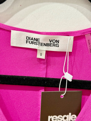 Diane von Furstenberg Silk V-Neck Blouse with Tie Detail Hot Pink Women's Size S