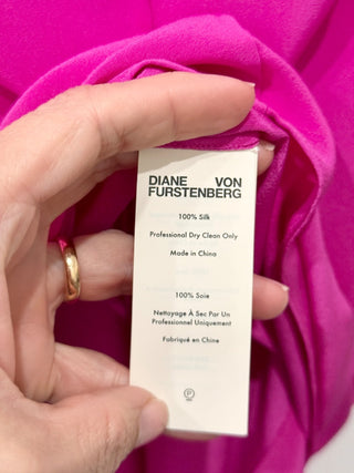 Diane von Furstenberg Silk V-Neck Blouse with Tie Detail Hot Pink Women's Size S