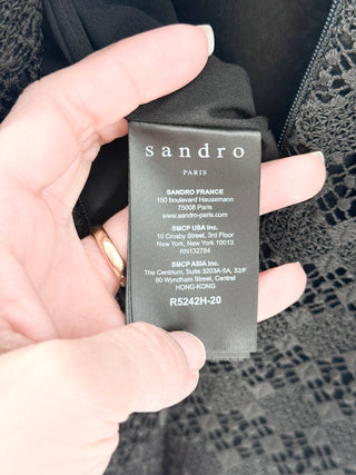 Sandro Fidele Sleeveless Ruffled Trim Lace Mini Shift Dress with Bow Black Small