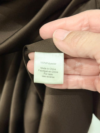Ronny Kobo Bianca Satin Ruched Mini Dress Chocolate Brown Women's Size Large