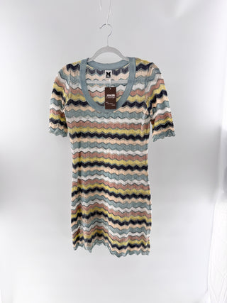 Missoni Chevron knit short sleeve dress with scoop neckline & openwork detailing, m
