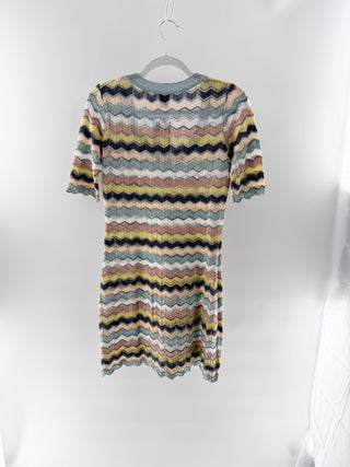Missoni Chevron knit short sleeve dress with scoop neckline & openwork detailing, m