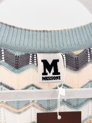 Missoni Chevron knit short sleeve dress with scoop neckline & openwork detailing, m