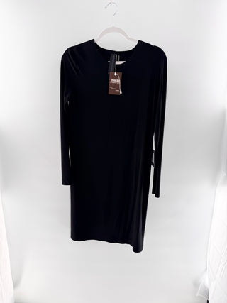Norma Kamali long sleeve crewneck dress, knee length dress with sleek fitted silhouette, xs