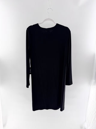 Norma Kamali long sleeve crewneck dress, knee length dress with sleek fitted silhouette, xs