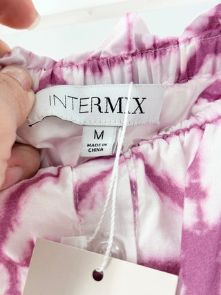 Intermix Estelle Batik Cotton High Rise A-Line Mini Skirt Pink White Women's M