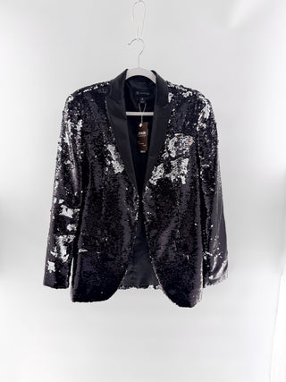 I.N.C Shiny black sequin tuxedo blazer, S