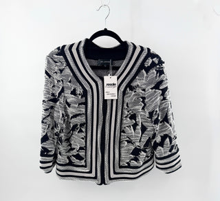 St. John Long Sleeve Full Zip Textured Knit Jacket Black White Women's Size 14