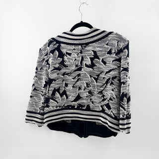 St. John Long Sleeve Full Zip Textured Knit Jacket Black White Women's Size 14