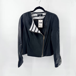 St. John 100% Leather Long Sleeve Full Zip Moto Biker Jacket Black Women's 14