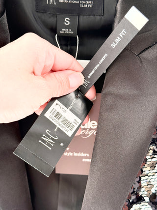 I.N.C Shiny black sequin tuxedo blazer, S