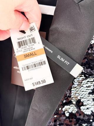 I.N.C Shiny black sequin tuxedo blazer, S