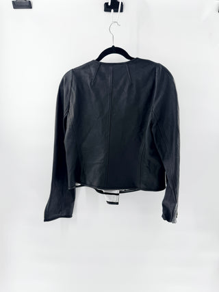 St. John 100% Leather Long Sleeve Full Zip Moto Biker Jacket Black Women's 14