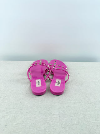 Valentino Garavani Rockstud Jelly Rubber PVC Thong Sandals Bight Pink Womens 39