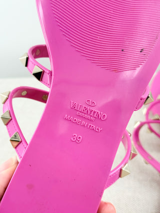 Valentino Garavani Rockstud Jelly Rubber PVC Thong Sandals Bight Pink Womens 39
