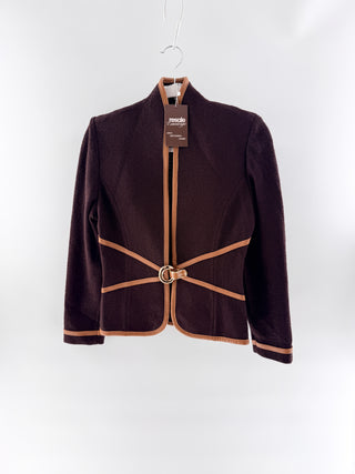 St. John Elegant brown leather-trimmed wool jacket, 2