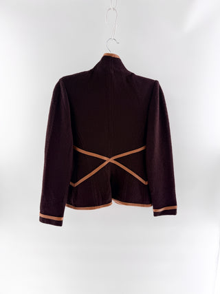 St. John Elegant brown leather-trimmed wool jacket, 2