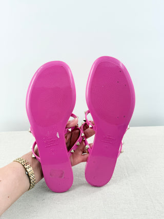 Valentino Garavani Rockstud Jelly Rubber PVC Thong Sandals Bight Pink Womens 39