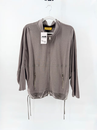 St. John Long Sleeve Stand Collar Soft Knit Full Zip Jacket Brown Women's Size M