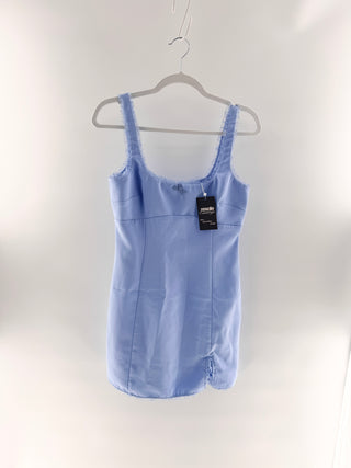 Amanda Uprichard Fitted mini dress with square neckline, ruffled trimmed straps & neckline, structured seaming & front slit, s