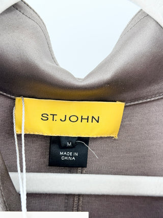 St. John Long Sleeve Stand Collar Soft Knit Full Zip Jacket Brown Women's Size M