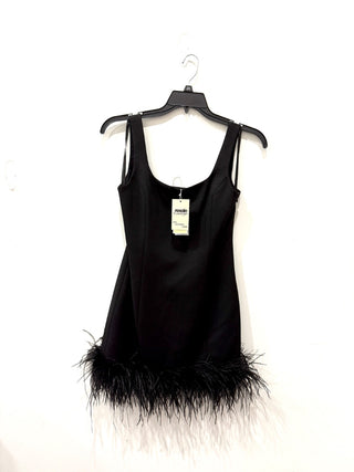 NWT Michael Kors Feather Trim Stretch Crepe Mini Shift Dress Black Womens Size 2