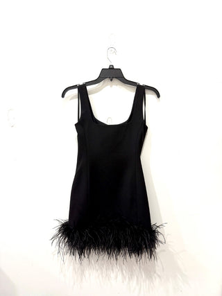 NWT Michael Kors Feather Trim Stretch Crepe Mini Shift Dress Black Womens Size 2