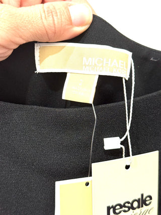 NWT Michael Kors Feather Trim Stretch Crepe Mini Shift Dress Black Womens Size 2