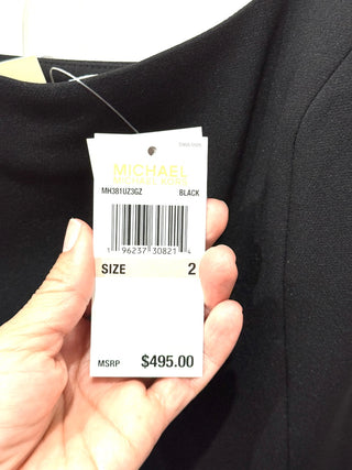 NWT Michael Kors Feather Trim Stretch Crepe Mini Shift Dress Black Womens Size 2