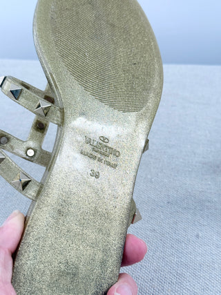 Valention Gravani 10MM Summer Rockstud PVC Slide Sandals Gold Women's EU 39