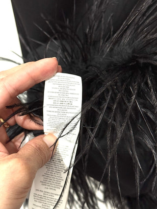 NWT Michael Kors Feather Trim Stretch Crepe Mini Shift Dress Black Womens Size 2