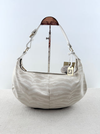 Fendi vintage zebra canvas hobo bag with FF logo tag