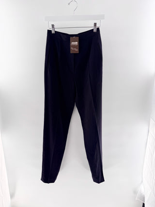 Chanel Wool tailored trousers with pleated front, straight leg fit, & signature CC button, 38