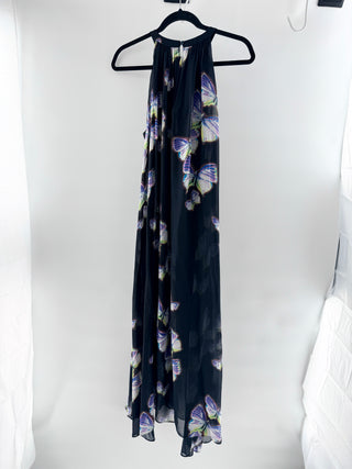 Erin Fetherston Silk Butterfly Gardens Halter Chiffon Maxi Dress Black Women's 8