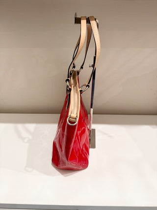 Vintage Coach Peyton Embossed Patent Leather Tote Bag Red Tan Trim