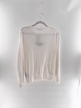 Balmain White-Knit Crewneck Sweater, M