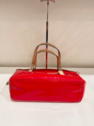 Vintage Coach Peyton Embossed Patent Leather Tote Bag Red Tan Trim